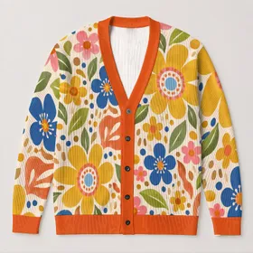 Bohemian Floral Color-Block Motifs For Casual Weekend Layering And Everyday Women's Style All-over Print Knitted Cardigan