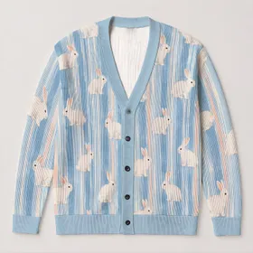 White Rabbit Blue Stripes for Spring Vacation Dates and Easy Everyday Layering Style All-over Print Knitted Cardigan
