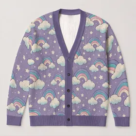 Pastel Rainbow Clouds for Cheerful Casual Layering in Fall and Winter Wear, Women All-over Print Knitted Cardigan