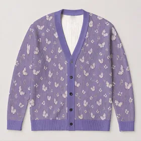 Lavender Butterfly Floral Vintage Style for Everyday Layering and Spring Outings All-over Print Knitted Cardigan