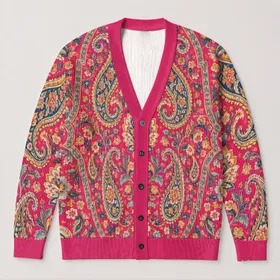 Persian Paisley Garden Tapestry Motifs for Colorful Everyday Layering All-over Print Knitted Cardigan