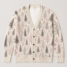 Woodland Tree And Berry Motifs For Cozy Autumn Outings And Everyday Wear All-over Print Knitted Cardigan