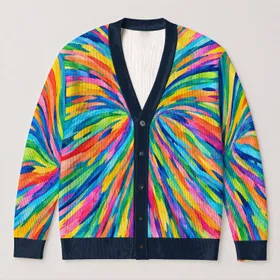 Vibrant Rainbow Burst Color for Creative Everyday Layering and Relaxed Weekend Wear All-over Print Knitted Cardigan