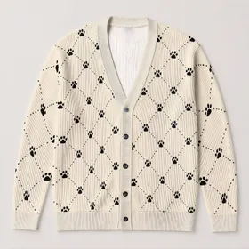 Black Dog Paw Trails for Cozy Everyday Wear and Thoughtful Gifts for Dog Lovers All-over Print Knitted Cardigan