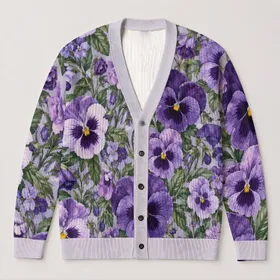 Violet Pansy And Lavender Blooms For Everyday Garden-Inspired Style All-over Print Knitted Cardigan
