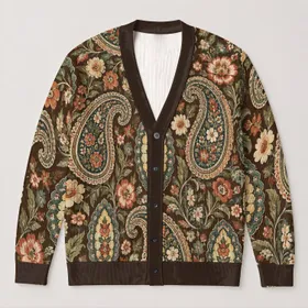 Vintage Paisley And Floral Motifs For Everyday Bohemian Layering All-over Print Knitted Cardigan