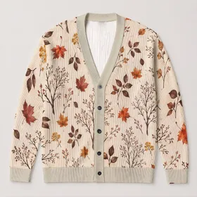 Autumn Maple Leaves and Bare Branches for Cozy Everyday Layering in Cool Weather All-over Print Knitted Cardigan