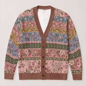 Vintage Blush Floral Garden for Cozy Autumn Days and Everyday Layering All-over Print Knitted Cardigan