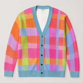Pastel Rainbow Checks for Cozy Autumn Layering and Bright Everyday Women's Style All-over Print Knitted Cardigan