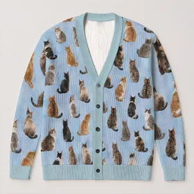 Colorful Seated Cats for Cozy Autumn Days and Relaxed Everyday Layering All-over Print Knitted Cardigan