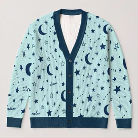Celestial Moon And Star Night Sky Motifs For Cozy Bedtime Lounging At Home All-over Print Knitted Cardigan