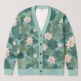 Lotus Lily And Water Lily Foliage For Relaxed Garden Days And Nature Lovers All-over Print Knitted Cardigan
