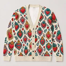 Ornate Sacred Hearts for Romantic Autumn Layering and Everyday Bohemian Style for Women All-over Print Knitted Cardigan