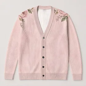 Blush Rose Floral Embroidery Style for Soft Everyday Layering and Youthful Outfits All-over Print Knitted Cardigan