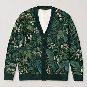 Forest Ferns and Ivory Blooms for Cozy Autumn Garden Walks and Everyday Nature Style All-over Print Knitted Cardigan