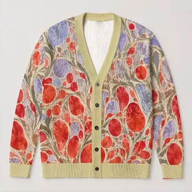 Red Lavender Cellular Floral Motif for Creative Everyday Layering and Artful Autumn Style All-over Print Knitted Cardigan