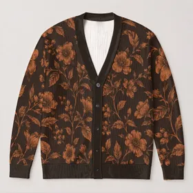 Rust Botanical Blooms for Cozy Autumn Outings and Everyday Layering for Women All Season All-over Print Knitted Cardigan