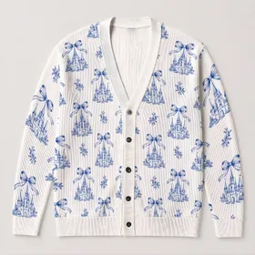 Fairytale Castle and Bow Motifs for Princess Park Days and Whimsical Outings All-over Print Knitted Cardigan