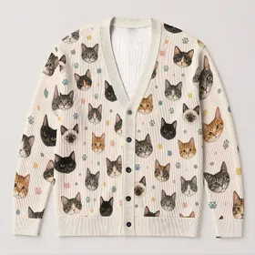 Multicolor Cat Faces and Paw Accents for Cozy Autumn Layering and Everyday Style for Women All-over Print Knitted Cardigan