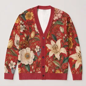Vintage Wildflower Blooms for Autumn Garden Walks and Cozy Everyday Layering Women All-over Print Knitted Cardigan