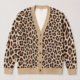 Leopard Spots for Bold Everyday Layering, Weekend Outfits and Effortless Casual Chic Style All-over Print Knitted Cardigan