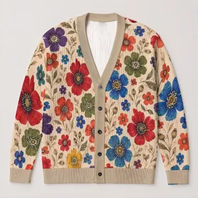Colorful Wildflower Blooms for Relaxed Everyday Layering and Creative Casual Wardrobe All-over Print Knitted Cardigan