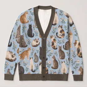 Whimsical Cat Companions For Relaxed Everyday Layering And Cozy Gift Giving For Cat Lovers All-over Print Knitted Cardigan