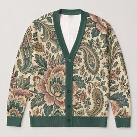 Vintage Botanical Paisley Florals for Relaxed Everyday Layering and Women’s Style Outfits All-over Print Knitted Cardigan