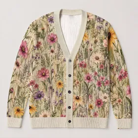 Vintage Meadow Wildflowers for Relaxed Spring Days and Everyday Garden Wandering All-over Print Knitted Cardigan