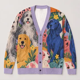 Playful Colorful Dog Companions for Everyday Casual Outings, Made for Dog Lovers All-over Print Knitted Cardigan