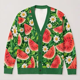 Watermelon Slices and Daisies for Bright Everyday Summer Style All-over Print Knitted Cardigan
