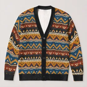 Colorful Chevron Stripes for Cozy Autumn Outfits and Casual Everyday Layering All-over Print Knitted Cardigan