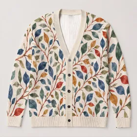 Watercolor Branching Leaves For Casual Autumn Layering And Everyday Wear All-over Print Knitted Cardigan