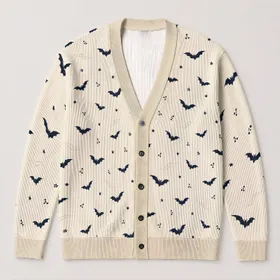 Midnight Bat And Star Motifs For Cozy Autumn Evenings And Everyday Gothic Layering All-over Print Knitted Cardigan