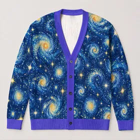 Starry Night Cosmic Swirls for Holiday Layering and Winter Street Style Outfits All-over Print Knitted Cardigan