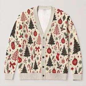 Red and Black Christmas Trees and Candy Canes for Cozy Holiday Gatherings All-over Print Knitted Cardigan