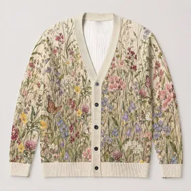 Wildflower Meadow Butterflies for Everyday Layering and Garden Walks for Women and Travel All-over Print Knitted Cardigan