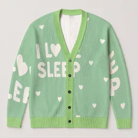 I Love Sleep Hearts For Cozy Bedtime Lounging And Relaxed Weekend Mornings At Home All-over Print Knitted Cardigan