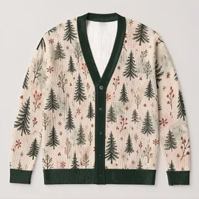 Evergreen Trees And Rustic Berry Sprigs For Cozy Holiday Gatherings And Cabin Weekends All-over Print Knitted Cardigan