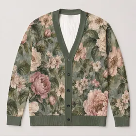 Blush Peony Botanical Blooms For Relaxed Weekend Layering And Everyday Elegance All-over Print Knitted Cardigan