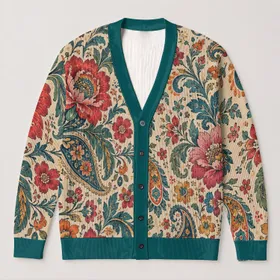 Bohemian Floral Paisley Blooms for Relaxed Spring Layering and Everyday Weekend Wear All-over Print Knitted Cardigan