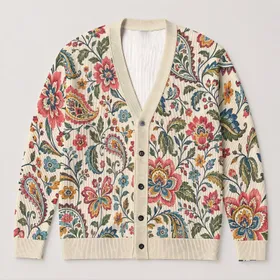 Retro Floral Paisley Motifs for Colorful Everyday Layering, Travel, and Weekend Outings All-over Print Knitted Cardigan