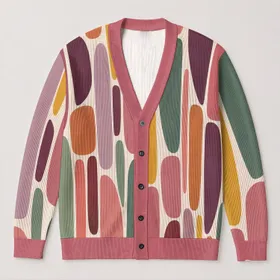 Abstract Multicolor Geometric Colorblock Layers for Relaxed Autumn Streetwear Women All-over Print Knitted Cardigan