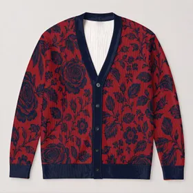 Dark Floral Roses For Elegant Everyday Layering, Romantic Women’s Casual Weekend Wear All-over Print Knitted Cardigan