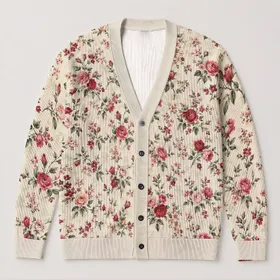 Red Rose And Blush Floral Motifs For Romantic Everyday Layering And Cottage Style All-over Print Knitted Cardigan