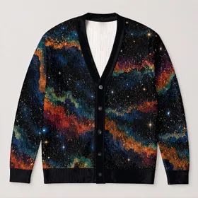 Cosmic Night Waves and Starbursts for Everyday Layering and Creative Style All-over Print Knitted Cardigan