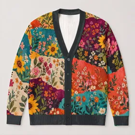 Sunflower Meadow Florals for Colorful Everyday Layering and Youthful Casual Style Wear All-over Print Knitted Cardigan