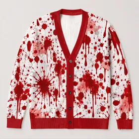 Red Blood Splatter Horror Style for Halloween Parties and Spooky Fall Outings All-over Print Knitted Cardigan