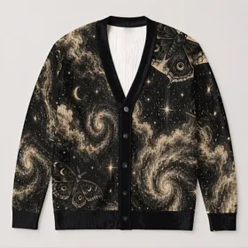 Moon Moth Celestial Night Sky for Gothic Autumn Layering and Everyday Stargazing All-over Print Knitted Cardigan