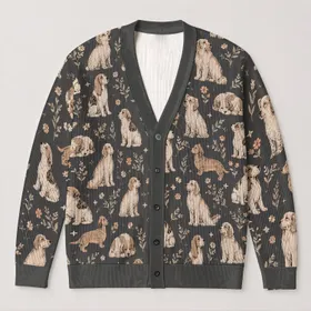 Doodle Dogs Beneath Autumn Stars for Cozy Everyday Layering and Dog Lover Outings All-over Print Knitted Cardigan